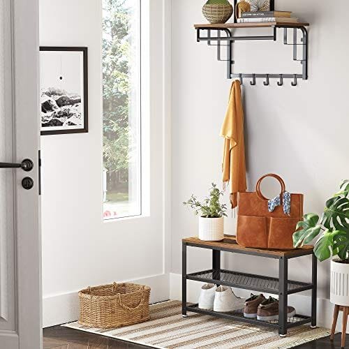 Vasagle skobänk, skosställ med 2 hyllor, skoarrangör, rustikbrun och svart 2 Vasagle skobänk, skosställ med 2 hyllor, skoarrangör, rustikbrun och svart - Bild 2