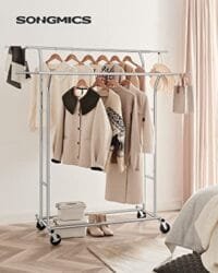 Heavy Duty Metal Coat Rack Stand 110 Kg Heavy Duty Clothing Rack på Hjul Längd 129-169 Cm Chrome