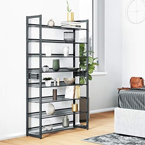 SONGMICS 8-lagers skoställ, set med 2 stapelbara, skohylla i stålnät, cool grå 2 SONGMICS 8-lagers skoställ, set med 2 stapelbara, skohylla i stålnät, cool grå - Bild 2