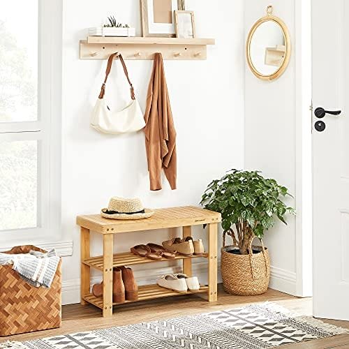 3-tier Bamboo Shoe Bench, Shoe Rack Storage Organizer, 70 X 28 X 45 Cm, Perfekt För Hall, Badrum, Vardagsrum Och Korridor 2 3-tier Bamboo Shoe Bench, Shoe Rack Storage Organizer, 70 X 28 X 45 Cm, Perfekt För Hall, Badrum, Vardagsrum Och Korridor - Bild 2