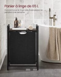 Tvättkorg, Tvätthämma, Utdragbar Och Avtagbar Tvättväska, Hylla, Metallram, 65l, 50 X 33 X 72 Cm, Rustik Brun Och Svart