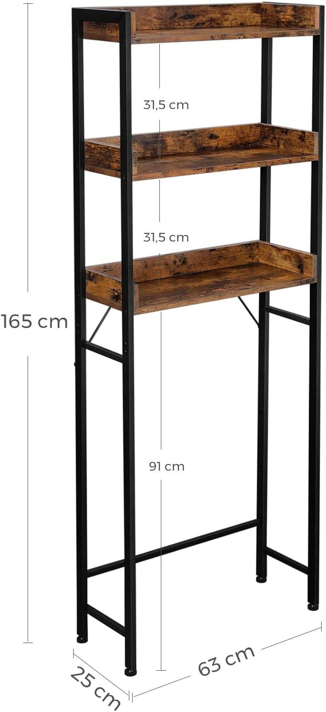 Vasagle Toaletthylla, Badrumshylla, Tvättmaskinshylla med 3 öppna hyllor, Brun Svart 5 Vasagle Toaletthylla, Badrumshylla, Tvättmaskinshylla med 3 öppna hyllor, Brun Svart - Bild 5