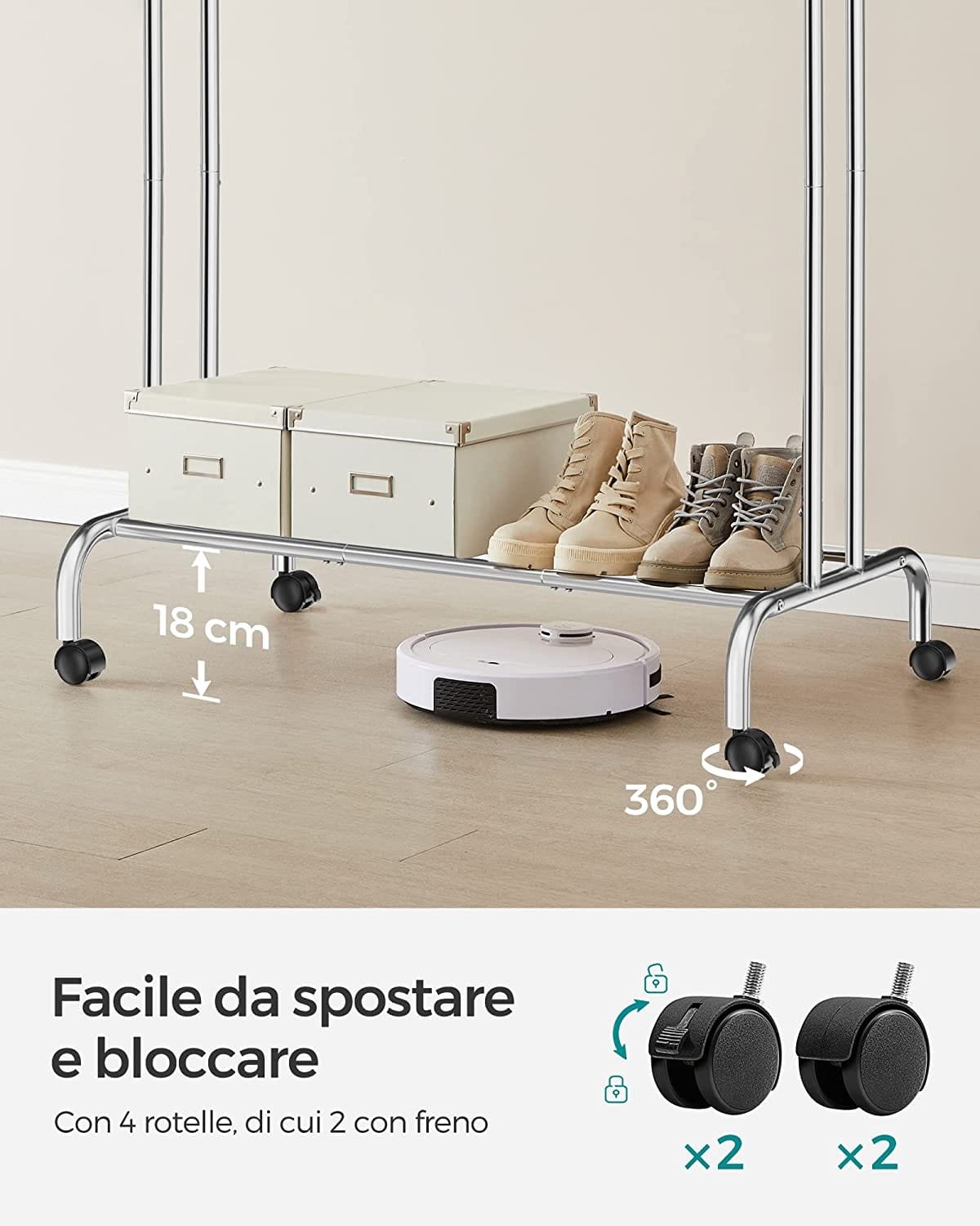 Songmics Clothes Rail, klädställ, dubbla kläder hängande skena, tung metallram, silver 5 Songmics Clothes Rail, klädställ, dubbla kläder hängande skena, tung metallram, silver - Bild 5