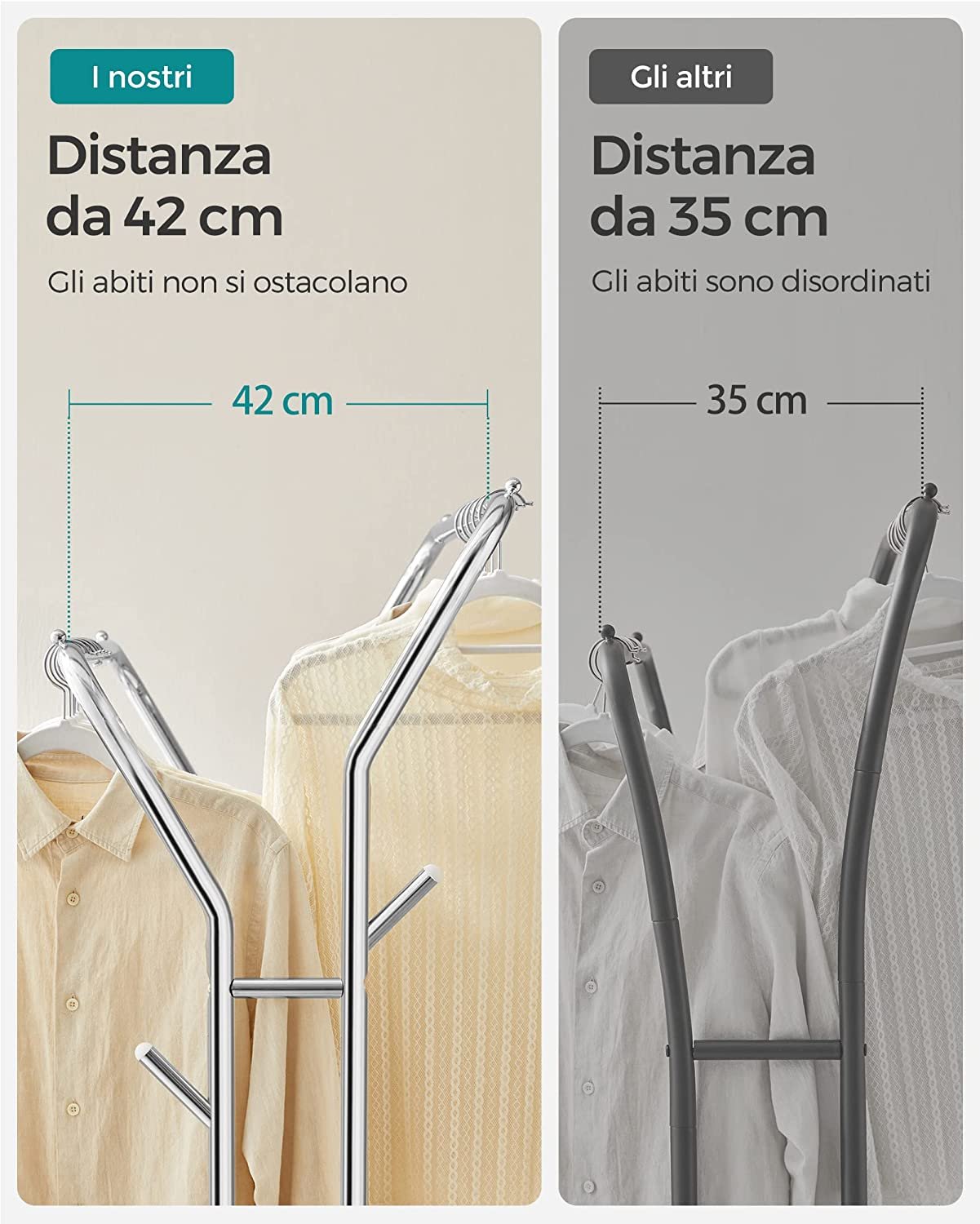 Songmics Clothes Rail, klädställ, dubbla kläder hängande skena, tung metallram, silver 6 Songmics Clothes Rail, klädställ, dubbla kläder hängande skena, tung metallram, silver - Bild 6