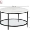 Vasagle soffbord med vit marmordesign och svart ram, 80 cm diameter.