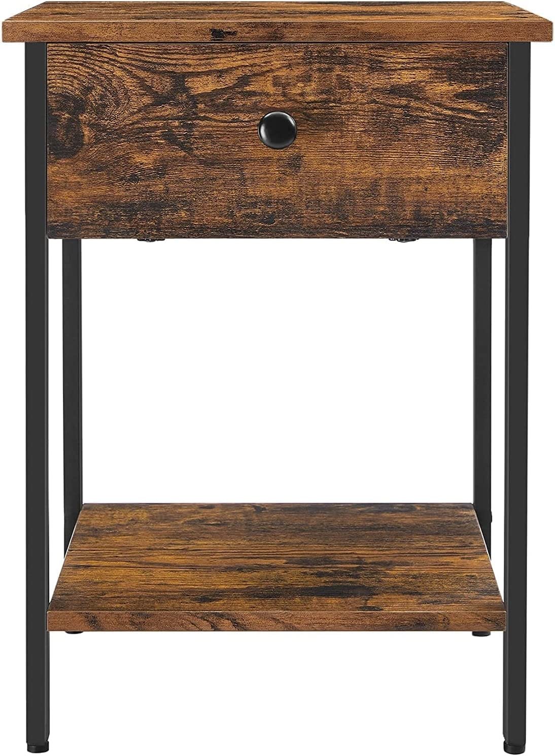 Vasagle nattduksbord, sängbord, sidobord med låda och hylla, slutbord, brun och svart 6 Vasagle nattduksbord, sängbord, sidobord med låda och hylla, slutbord, brun och svart - Bild 6