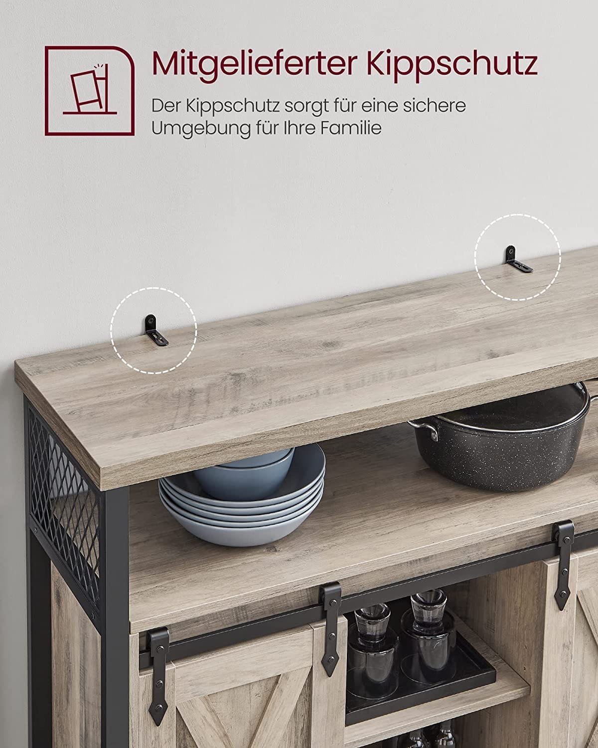 Vasagle skänk, köksskåp, förvaringsskåp med 2 skjutdörrar, grå svart 7 Vasagle skänk, köksskåp, förvaringsskåp med 2 skjutdörrar, grå svart - Bild 7