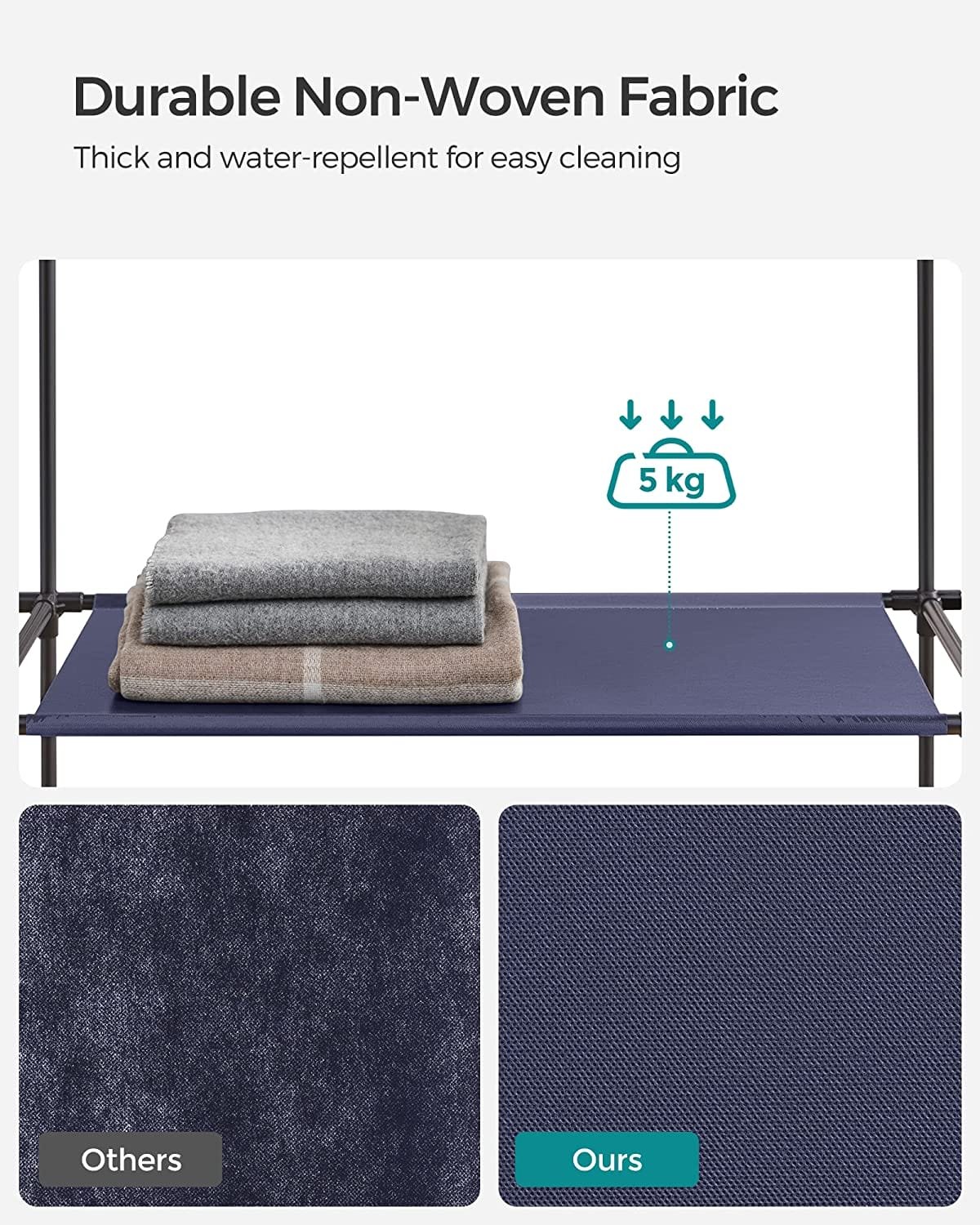 Songmics Fabric Garderob, bärbar garderob för sovrum, klädskena, marinblå 4 Songmics Fabric Garderob, bärbar garderob för sovrum, klädskena, marinblå - Bild 4