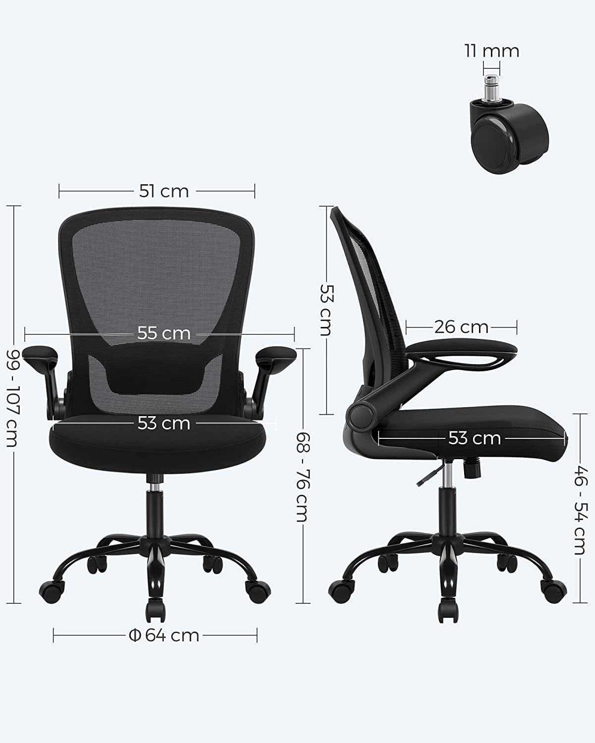 SONGMICS Kontorsstol, Skrivbordsstol, Mesh Snurrstol, Ergonomisk datorstol, Svart 6 SONGMICS Kontorsstol, Skrivbordsstol, Mesh Snurrstol, Ergonomisk datorstol, Svart - Bild 6