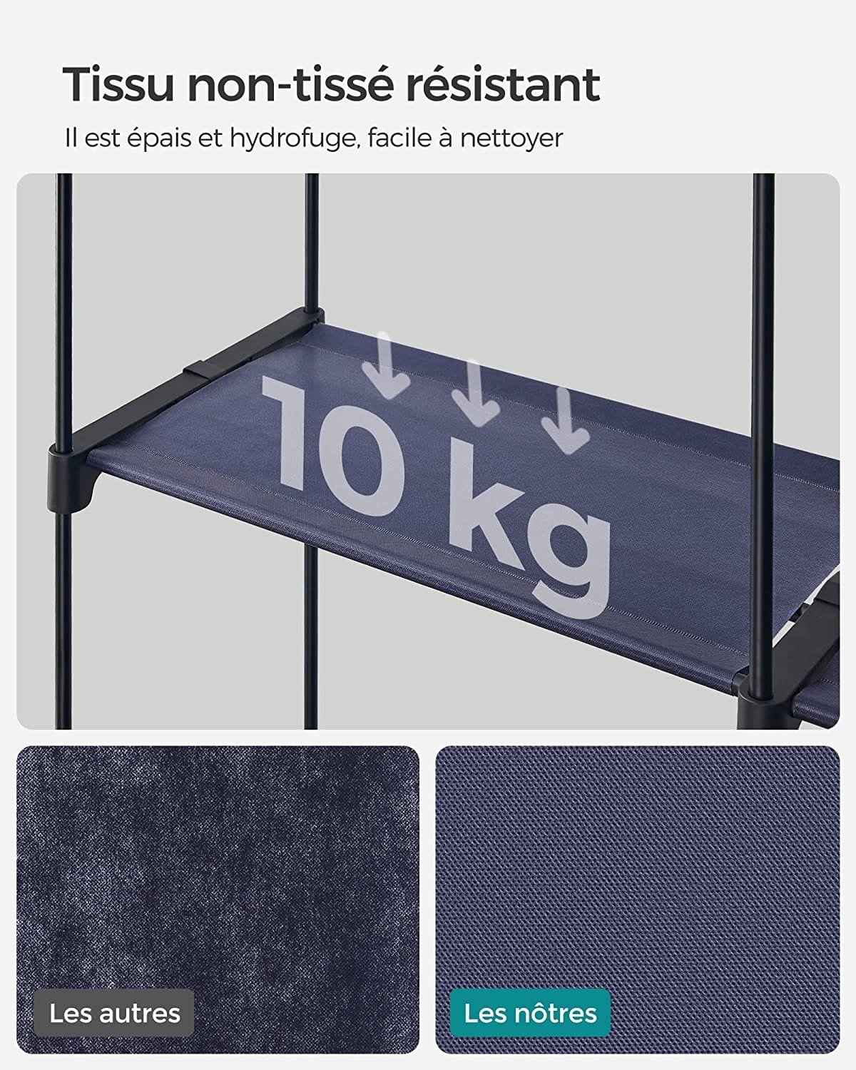 Songmics sovrums garderob med 2 klädskenor, klädställ, tygskydd, kappställ, mörkblå 5 Songmics sovrums garderob med 2 klädskenor, klädställ, tygskydd, kappställ, mörkblå - Bild 5