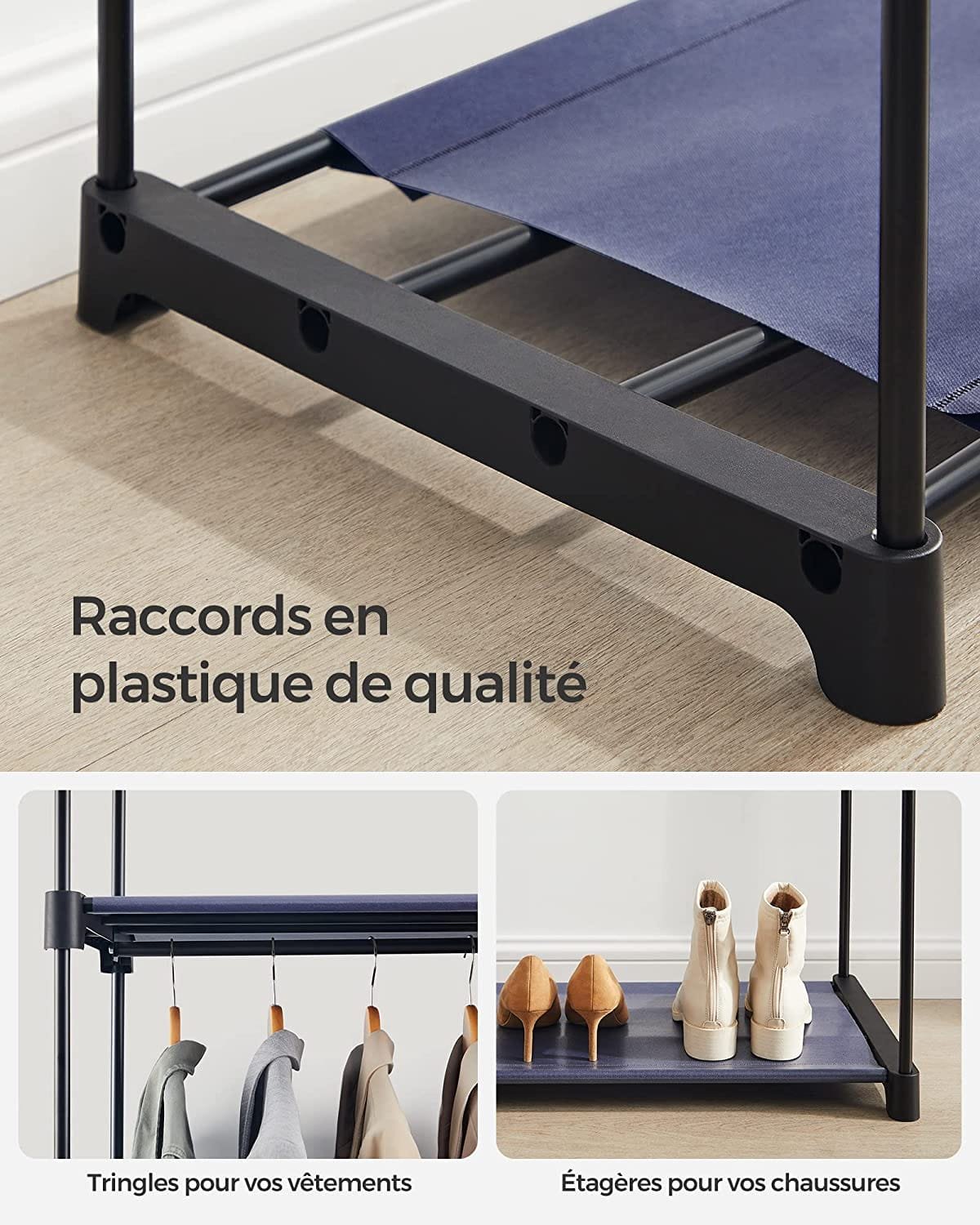 Songmics sovrums garderob med 2 klädskenor, klädställ, tygskydd, kappställ, mörkblå 6 Songmics sovrums garderob med 2 klädskenor, klädställ, tygskydd, kappställ, mörkblå - Bild 6