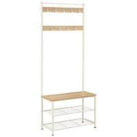 Vasagle klädhängare, klädstativ med skoförvaringsbänk, hallträ med skohylla, 3-i-1 design, stålram, för hall, entré, 32 x 70 x 175 cm, modern, ekfärg och vit HSR041W09