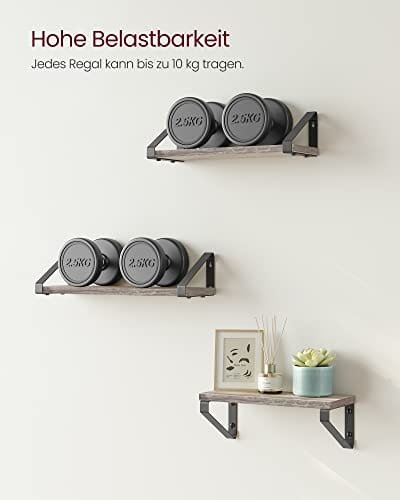 Vasagle Industrial Design Flytande hyllor Set med 3 Väggmonterade, Grå Svart 5 Vasagle Industrial Design Flytande hyllor Set med 3 Väggmonterade, Grå Svart - Bild 5