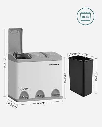 Songmics Pedal Bin, 3 x 8L återvinningsfack, 3-fack metallskräp, stål, vit och grå 5 Songmics Pedal Bin, 3 x 8L återvinningsfack, 3-fack metallskräp, stål, vit och grå - Bild 5