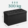Svart foldbar ottoman med lastkapacitet på 300 kg, 76x38x38 cm.