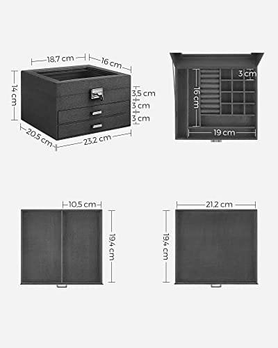 Songmics Smyckeskrin, 3-vånings smyckesväska i sammet och arrangö, grå 6 Songmics Smyckeskrin, 3-vånings smyckesväska i sammet och arrangö, grå - Bild 6