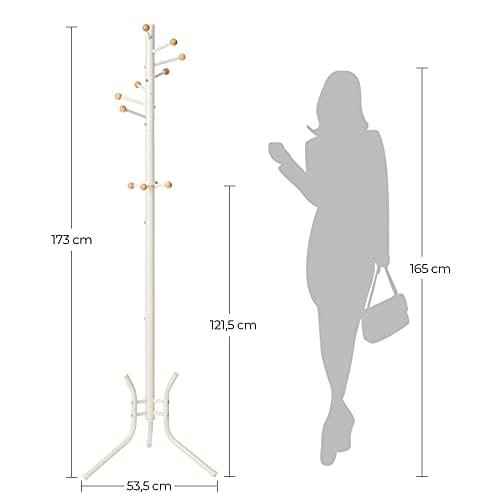 Songmics klädhängare, fristående metallpälsträd, 11 krokar med trägavlar, för kappor, hattar, väskor, 53,5 x 53,5 x 173 cm, vit RCR028W01 7 Songmics klädhängare, fristående metallpälsträd, 11 krokar med trägavlar, för kappor, hattar, väskor, 53,5 x 53,5 x 173 cm, vit RCR028W01 - Bild 7
