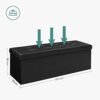 Svart foldbar ottoman med förvaringsutrymme och mått 110x38x38 cm.