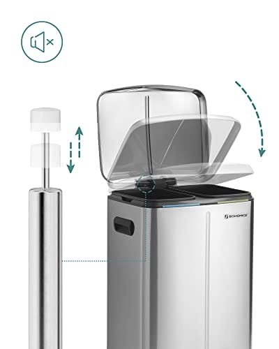 Songmics Dubbel skräpfack, 2 x 20 l Kökfack, dubbelfack Metall Step Bin, med plastiska inre hinkar, mjuka Close-lock och handtag, lukttätning, silver LTB40NL 6 Songmics Dubbel skräpfack, 2 x 20 l Kökfack, dubbelfack Metall Step Bin, med plastiska inre hinkar, mjuka Close-lock och handtag, lukttätning, silver LTB40NL - Bild 6