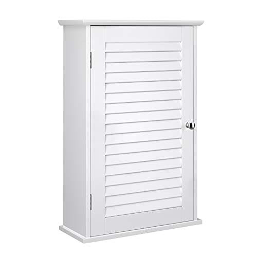 Vasagle väggskåp, hängande badrumsförvaringsskåp, medicinskåp med justerbar hylla och lucka, 40 x 16 x 60 cm, trä, vit BBC24WT 1 Vasagle väggskåp, hängande badrumsförvaringsskåp, medicinskåp med justerbar hylla och lucka, 40 x 16 x 60 cm, trä, vit BBC24WT