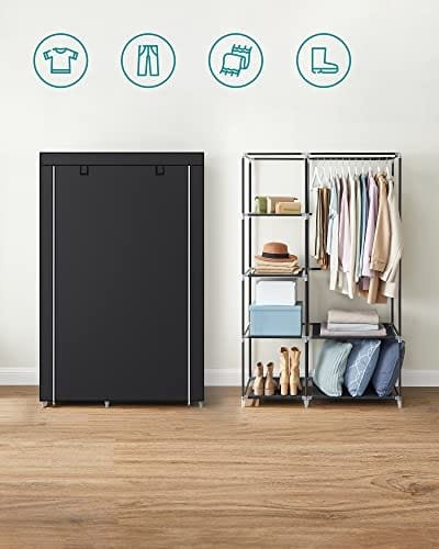 Songmics Tyggarderob, klädförvaring, 6 hyllor, 1 hängskena, ovävt tyg, metallram, 45 x 105 x 168 cm, för sovrum, omklädningsrum, svart RYG085B02 3 Songmics Tyggarderob, klädförvaring, 6 hyllor, 1 hängskena, ovävt tyg, metallram, 45 x 105 x 168 cm, för sovrum, omklädningsrum, svart RYG085B02 - Bild 3