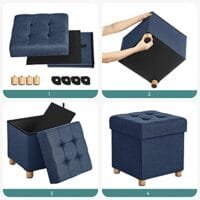 Songmics Storage Ottoman, stoppad hopfällbar bänk, kista med lock, massiva träfötter, platsbesparande, rymmer upp till 300 kg, marinblå LSF14in 5 Songmics Storage Ottoman, stoppad hopfällbar bänk, kista med lock, massiva träfötter, platsbesparande, rymmer upp till 300 kg, marinblå LSF14in - Bild 5