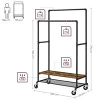 Vasagle Klädställ på hjul med 2 klädstänger och 2 hyllor 51 x 100 x 150/175 cm, brun/svart 5 Vasagle Klädställ på hjul med 2 klädstänger och 2 hyllor 51 x 100 x 150/175 cm, brun/svart - Bild 5