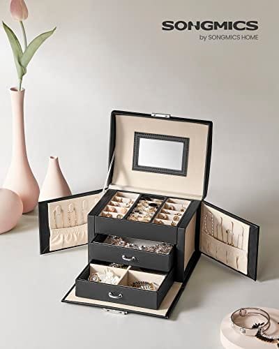 Songmics 3-Tier Smyckeskrin, resesmycke fodral With Band, 2 lådor, svart 2 Songmics 3-Tier Smyckeskrin, resesmycke fodral With Band, 2 lådor, svart - Bild 2