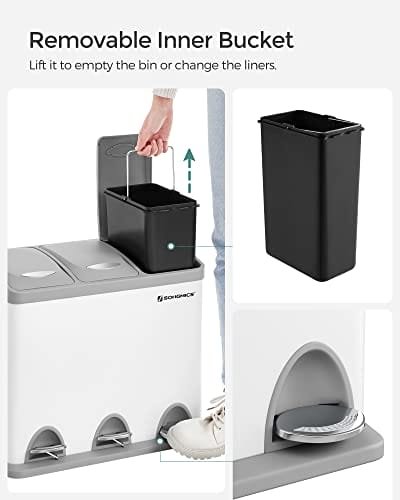 Songmics Pedal Bin, 3 x 8L återvinningsfack, 3-fack metallskräp, stål, vit och grå 4 Songmics Pedal Bin, 3 x 8L återvinningsfack, 3-fack metallskräp, stål, vit och grå - Bild 4
