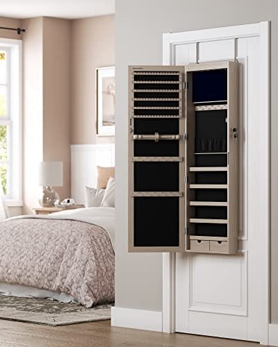 Songmics hängande smyckesskåp Låsbart spegelskåp med spegel och flera fack, väggmonterad på dörren för halsband, örhängen, ek JJC093M01 3 Songmics hängande smyckesskåp Låsbart spegelskåp med spegel och flera fack, väggmonterad på dörren för halsband, örhängen, ek JJC093M01 - Bild 3