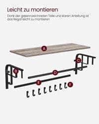 Väggmonterat, klädkrokar med 5 krokar och hängskena, Greige och svart 6 Väggmonterat, klädkrokar med 5 krokar och hängskena, Greige och svart - Bild 6