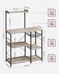 Vasagle Bakers rack med hyllor, mikrovågstativ med trådkorg, kökshylla, greige och svart 5 Vasagle Bakers rack med hyllor, mikrovågstativ med trådkorg, kökshylla, greige och svart - Bild 5