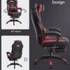 Ergonomisk kontorsstol i svart och rött med justerbar höjd och 360° rotation.