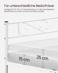 Vasagle  dubbelsäng ram metall sängram passar 140 x 190 cm madrass, vit - Bild 7