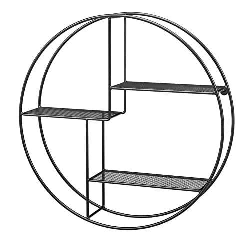Songmics industriell metallvägghylla, rund flytande hylla med 3 metallnätpaneler, med 2 skruvar, 55 dia. X 12 cm, för vardagsrum, kontor, kök, dekoration, svart LFS01BK 1 Songmics industriell metallvägghylla, rund flytande hylla med 3 metallnätpaneler, med 2 skruvar, 55 dia. X 12 cm, för vardagsrum, kontor, kök, dekoration, svart LFS01BK