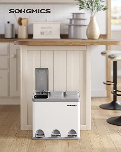 Songmics Pedal Bin, 3 x 8L återvinningsfack, 3-fack metallskräp, stål, vit och grå 2 Songmics Pedal Bin, 3 x 8L återvinningsfack, 3-fack metallskräp, stål, vit och grå - Bild 2