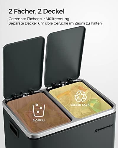 Songmics Kitchen Bin, 2 x 15 L stål skräpfack, stegfack med inre hinkar, antracitgrå 4 Songmics Kitchen Bin, 2 x 15 L stål skräpfack, stegfack med inre hinkar, antracitgrå - Bild 4