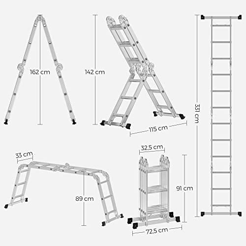 Songmics 3,5 m stege, multi-ändamål aluminiumstege med 2 metallplattor, silver 6 Songmics 3,5 m stege, multi-ändamål aluminiumstege med 2 metallplattor, silver - Bild 6