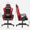 Ergonomisk gaming- och kontorsstol i svart och rött med justerbar nackstöd och lumbal kudde.