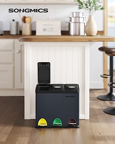 Songmics återvinningskärl, 3-i-1 Pedal Bin, 24-liters metall skräpfack, stål, grå 2 Songmics återvinningskärl, 3-i-1 Pedal Bin, 24-liters metall skräpfack, stål, grå - Bild 2