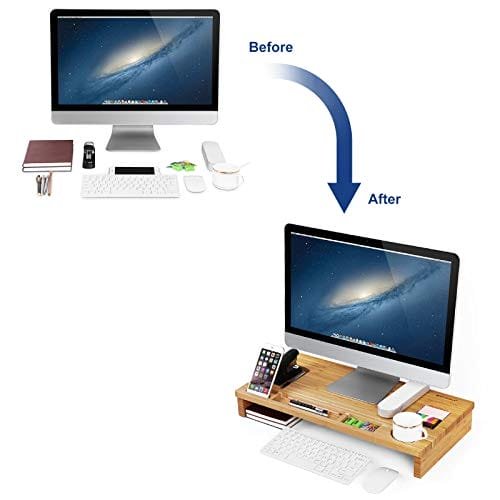 Songmics Bamboo Monitor Stand Riser, Desktop Organizer för bärbar dator, mobiltelefon, TV, skrivare LLD201, naturlig, 60 x 30,2 x 8,5 cm 4 Songmics Bamboo Monitor Stand Riser, Desktop Organizer för bärbar dator, mobiltelefon, TV, skrivare LLD201, naturlig, 60 x 30,2 x 8,5 cm - Bild 4