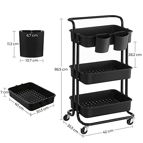 Songmics Rolling Cart, 3-Tier Storage Cart, förvaringsvagn med handtag, svart 7 Songmics Rolling Cart, 3-Tier Storage Cart, förvaringsvagn med handtag, svart - Bild 7