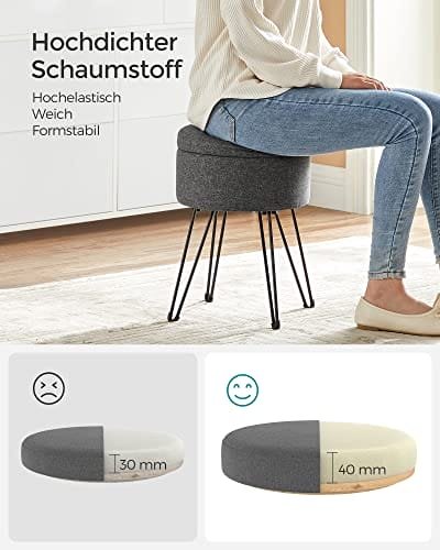Songmics Round Storage Ottoman Bundle, Liten ottomansk pall med förvaring, fåfänglighetsstol, fotpall, för vardagsrum, sovrum, mörkgrå LOM002G02 och LOM002G01 5 Songmics Round Storage Ottoman Bundle, Liten ottomansk pall med förvaring, fåfänglighetsstol, fotpall, för vardagsrum, sovrum, mörkgrå LOM002G02 och LOM002G01 - Bild 5