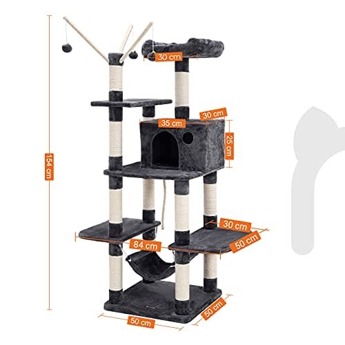 Cat Tree, Cat Condo med Hängmatta, Cat Tower, Smoke Grey 3 Cat Tree, Cat Condo med Hängmatta, Cat Tower, Smoke Grey - Bild 3