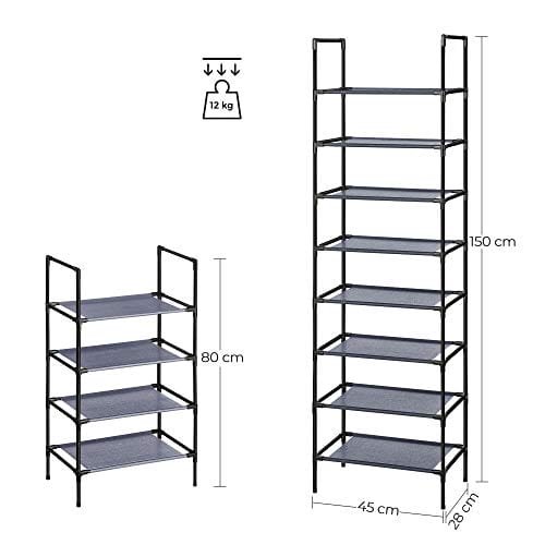 Songmics 4-Tier Shoe Rack, 2 skoförvarings arrangör med metallram, grå 6 Songmics 4-Tier Shoe Rack, 2 skoförvarings arrangör med metallram, grå - Bild 6