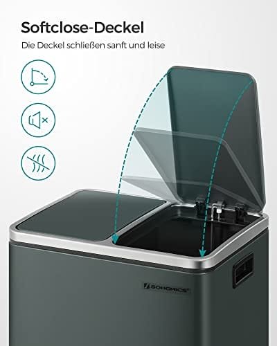 Songmics Kitchen Bin, 2 x 15 L stål skräpfack, stegfack med inre hinkar, antracitgrå 5 Songmics Kitchen Bin, 2 x 15 L stål skräpfack, stegfack med inre hinkar, antracitgrå - Bild 5