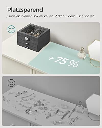 Songmics Smyckeskrin, 3-vånings smyckesväska i sammet och arrangö, grå 7 Songmics Smyckeskrin, 3-vånings smyckesväska i sammet och arrangö, grå - Bild 7
