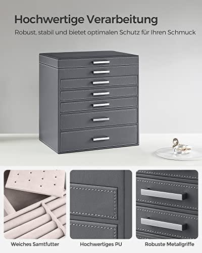 Songmics smyckeskrin, smyckeskåp, stor smyckeskrin, med 6 lager och 5 lådor, JBC138G01 4 Songmics smyckeskrin, smyckeskåp, stor smyckeskrin, med 6 lager och 5 lådor, JBC138G01 - Bild 4