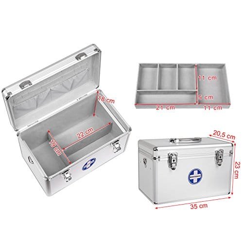 Songmics Första hjälpen-väska Medicin Förvaring Pillbox Läkemedelsmedicin med bärhandtag Bärrem Aluminiumstänger Abs Silvery JBC362S 5 Songmics Första hjälpen-väska Medicin Förvaring Pillbox Läkemedelsmedicin med bärhandtag Bärrem Aluminiumstänger Abs Silvery JBC362S - Bild 5