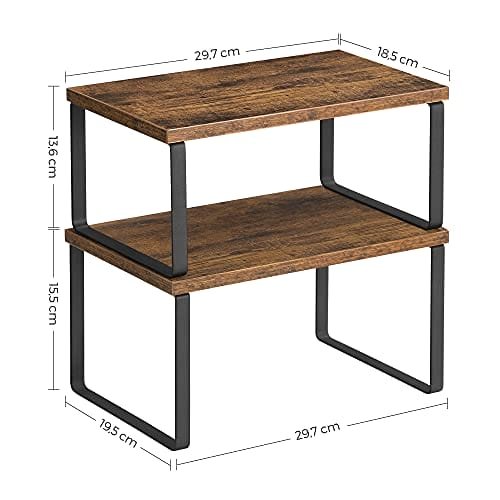 Songmics kryddhyllor, set med 2, kökshyllor, utbyggbar köksarrangör, stapelbar, metall och spånskiva, hyllinsats, för köksskåp, kök, vintage brun-svart KCS020x01 7 Songmics kryddhyllor, set med 2, kökshyllor, utbyggbar köksarrangör, stapelbar, metall och spånskiva, hyllinsats, för köksskåp, kök, vintage brun-svart KCS020x01 - Bild 7
